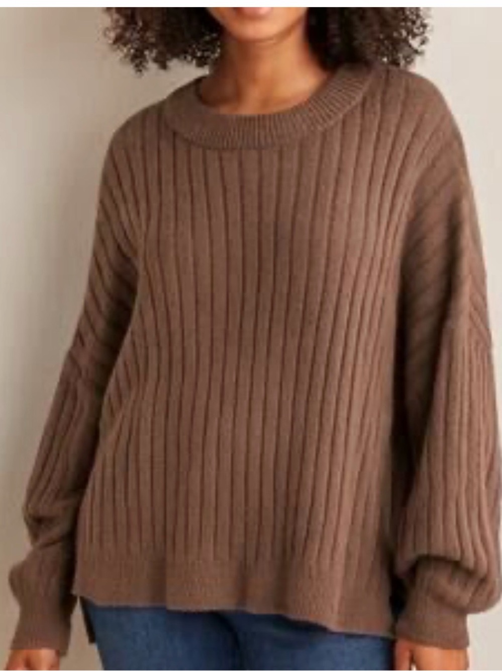 aerie Ribbed Crewneck Sweater in Brown - Picture 1 of 5